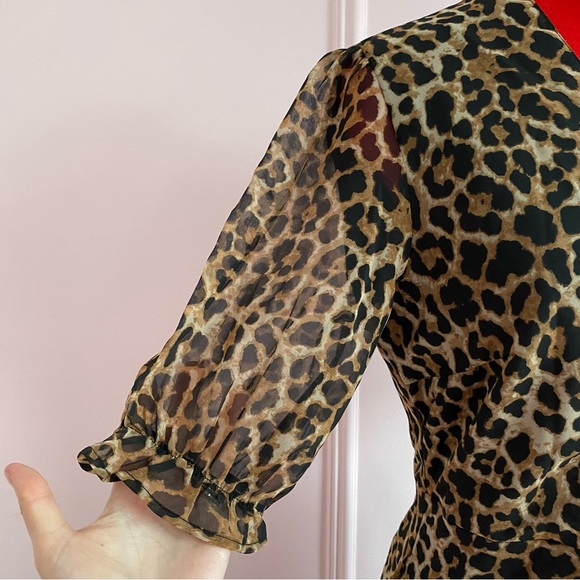 New ASOS NA-KD Leopard Dress, Wrap Front, Slit Detail, Short Sleeve, Midi, US S - Picture 4 of 12